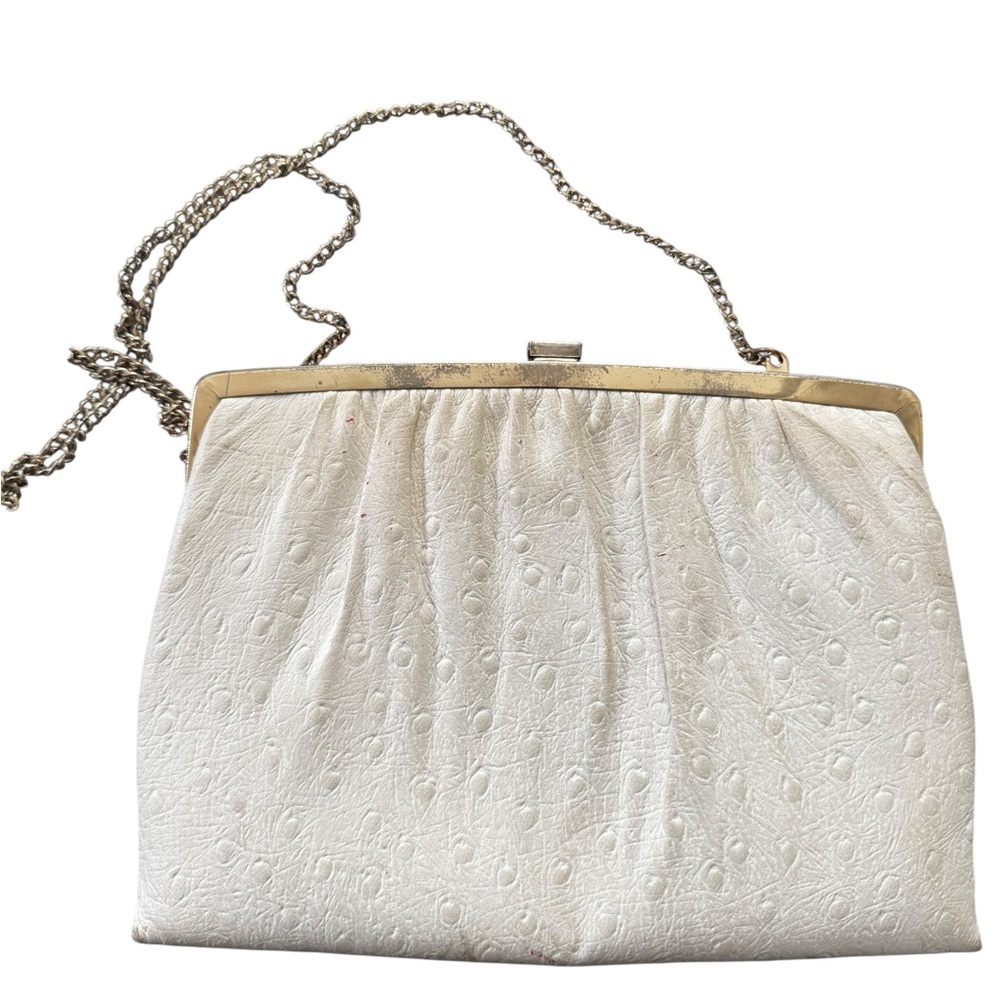 Elegant Vintage White Ostrich Chain Strap Clutch‎